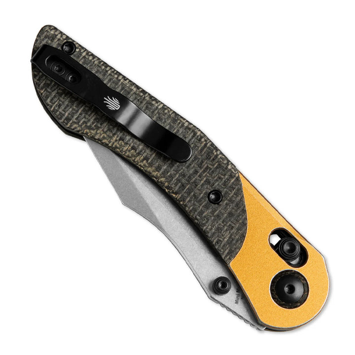 kizer-mini-mystic-burlap-micarta-gold-bolsters