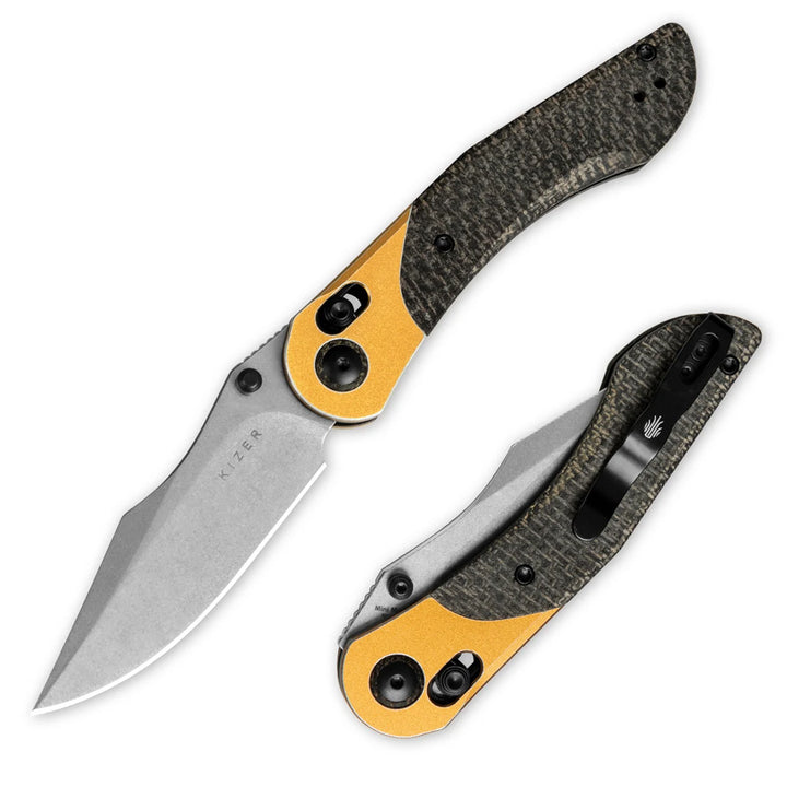 kizer-mini-mystic-burlap-micarta-gold