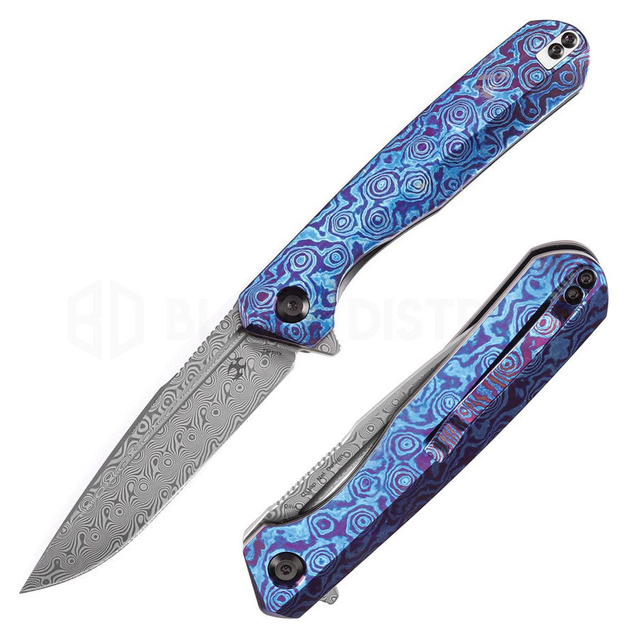 Kansept Qilin Timascus Liner Lock Knife Damascus 3.42"