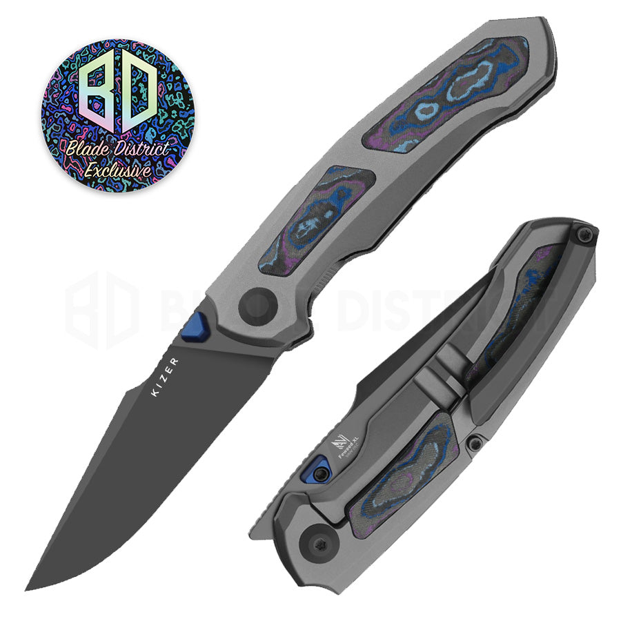 Kizer Feweed XL Knife Damtanium Camo Carbon S90V BLADE DISTRICT