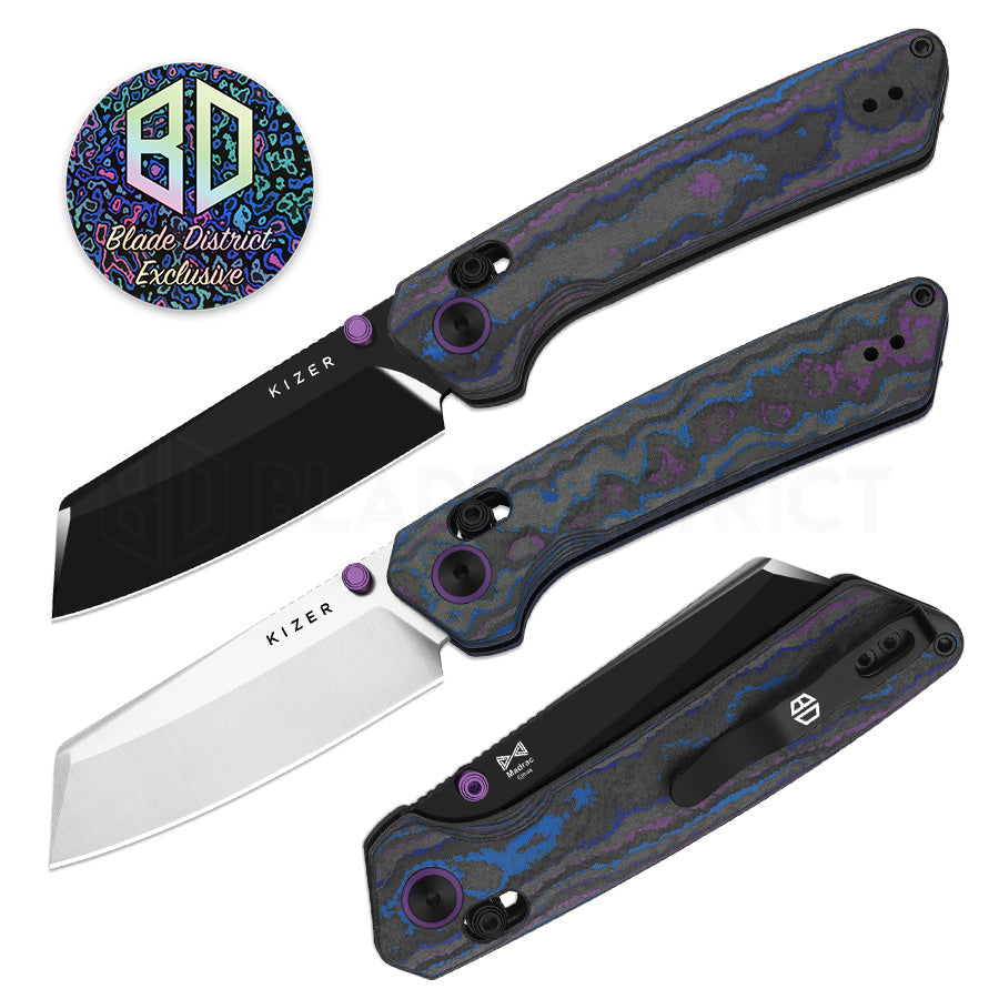 Kizer Madrac Knife Damtanium Camo Carbon Elmax BLADE DISTRICT